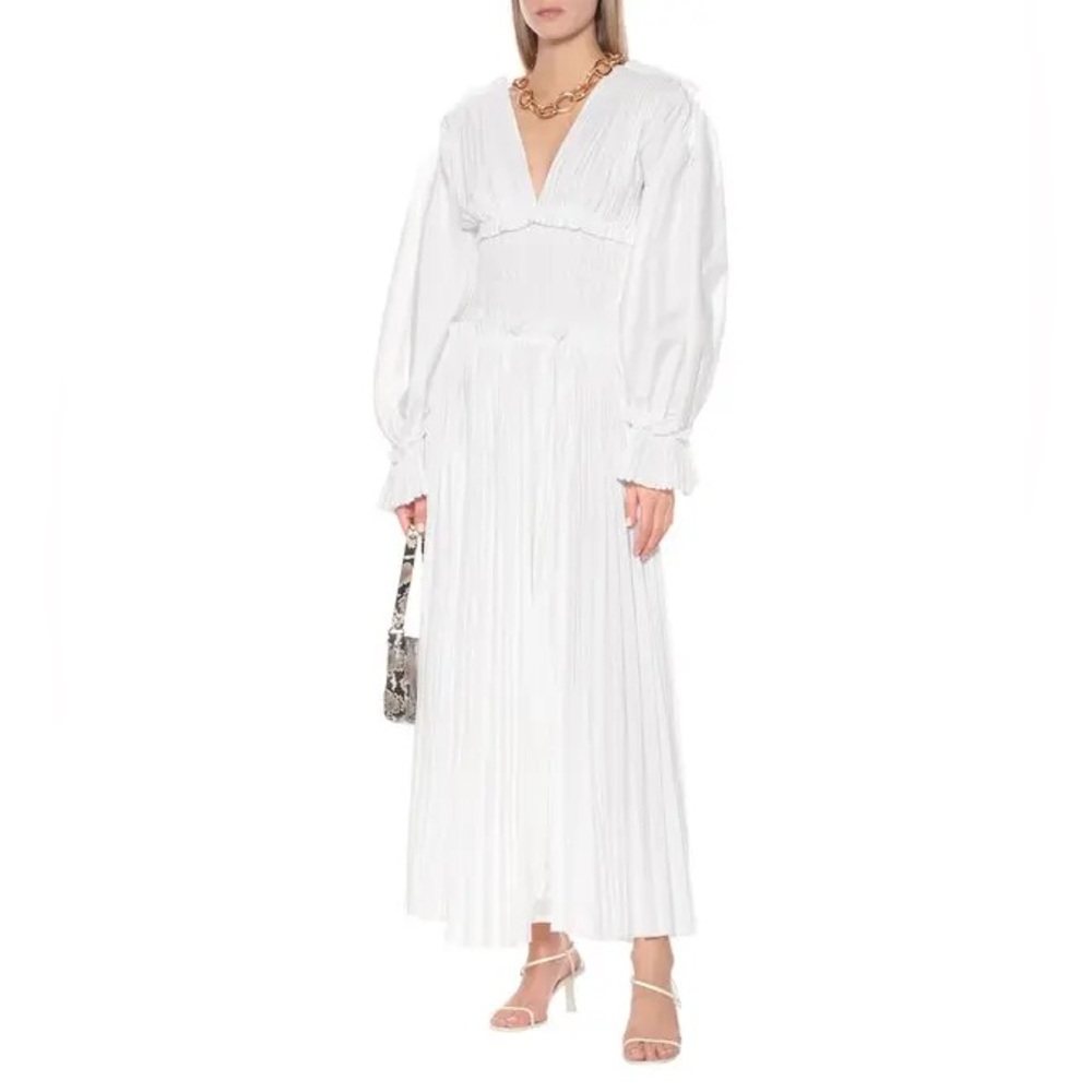 Khaite Dawny Pleated Cotton Maxidress